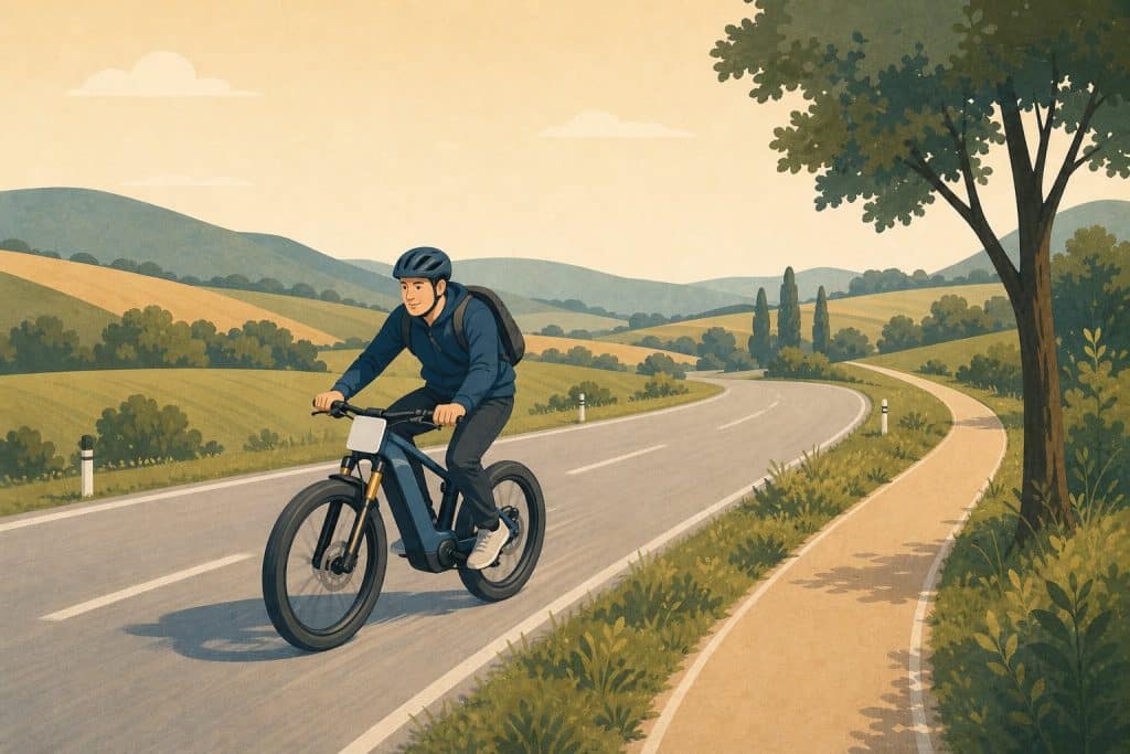 Illustration: S-Pedelec auf einer Landstraße neben einem Radweg